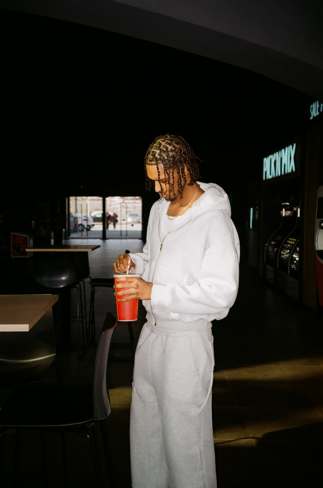 "TRUE BASICS" Heather Grey Zip Up Hoodie