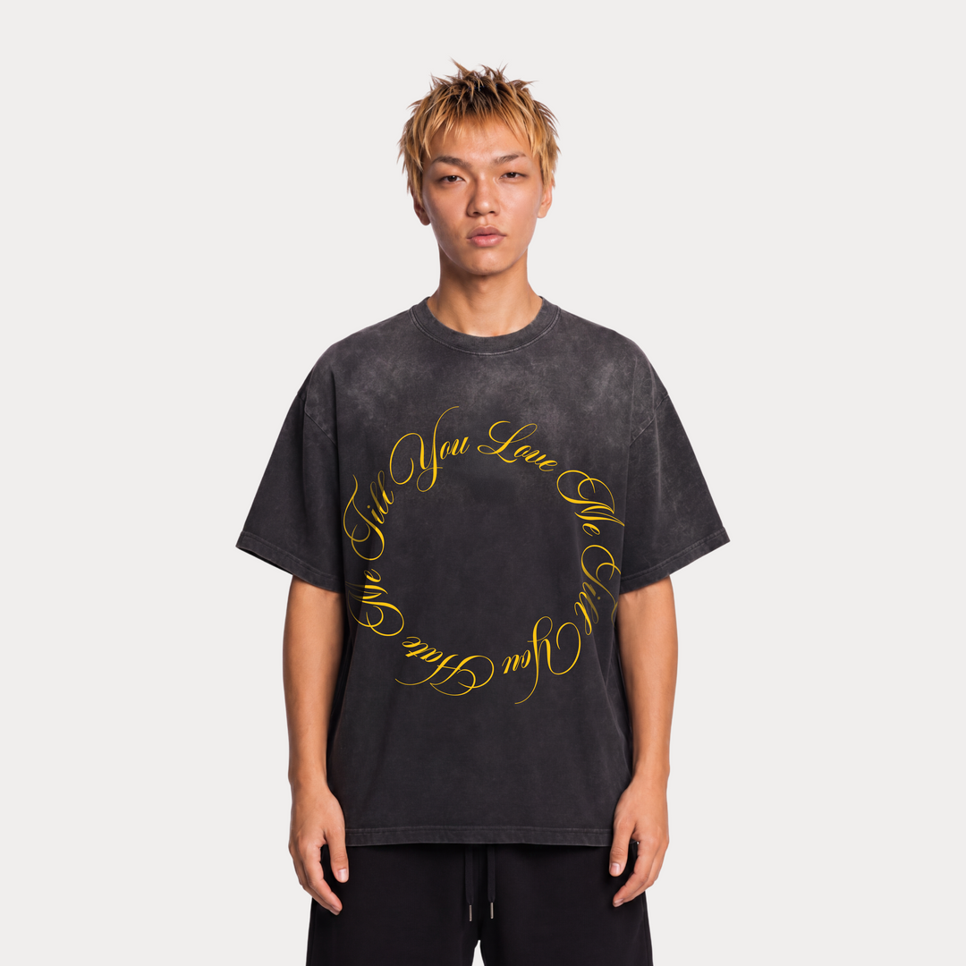 "LOVE & HATE" Black Faded Tee