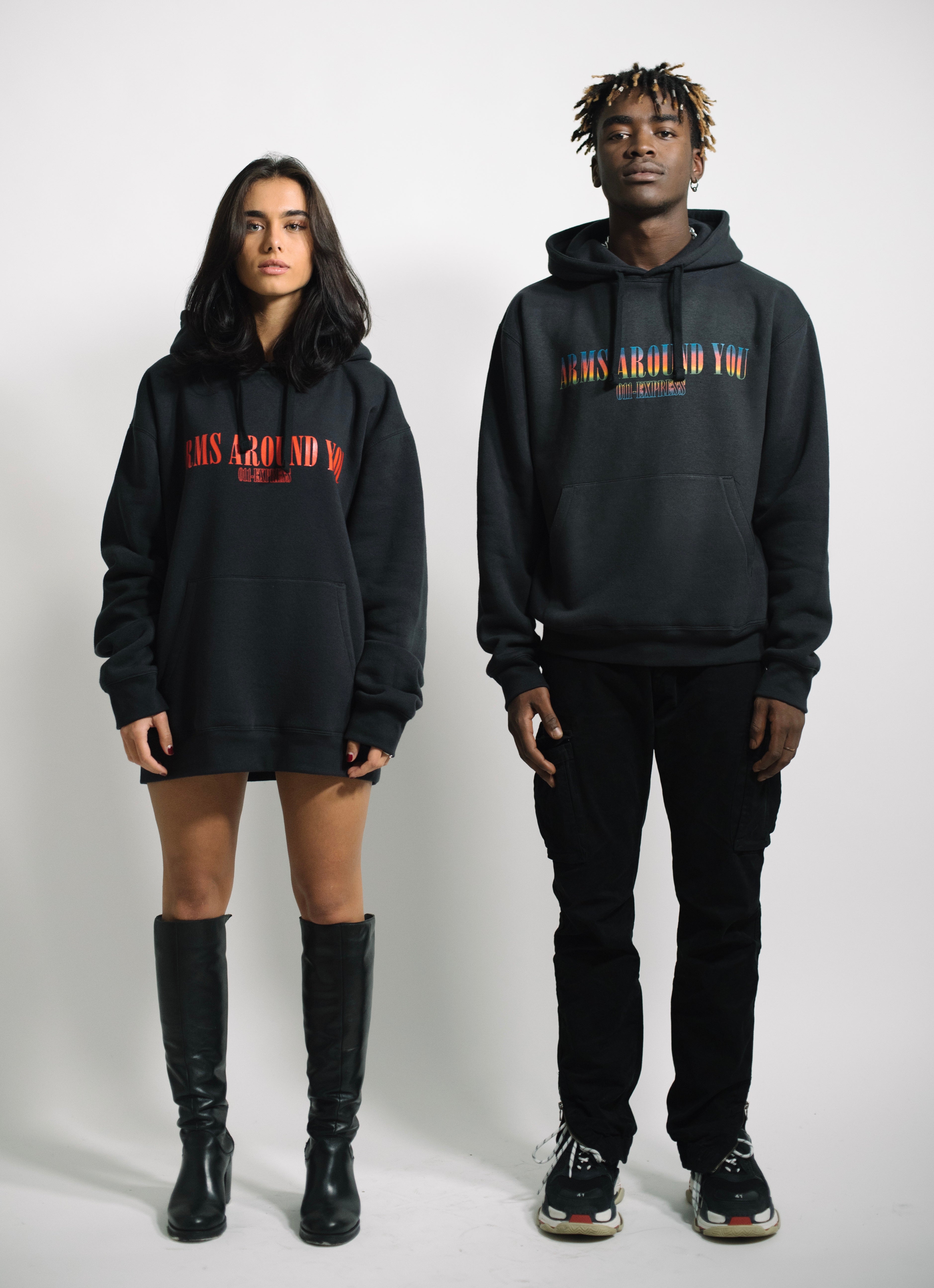 “ARMS AROUND YOU” - Black/Rainbow F&F Hoodie - 011-EXPRESS 